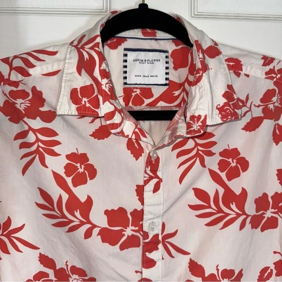 Denim & Flower Ricky Singh Vibrant Red Floral Shirt size M - Picture 5 of 15